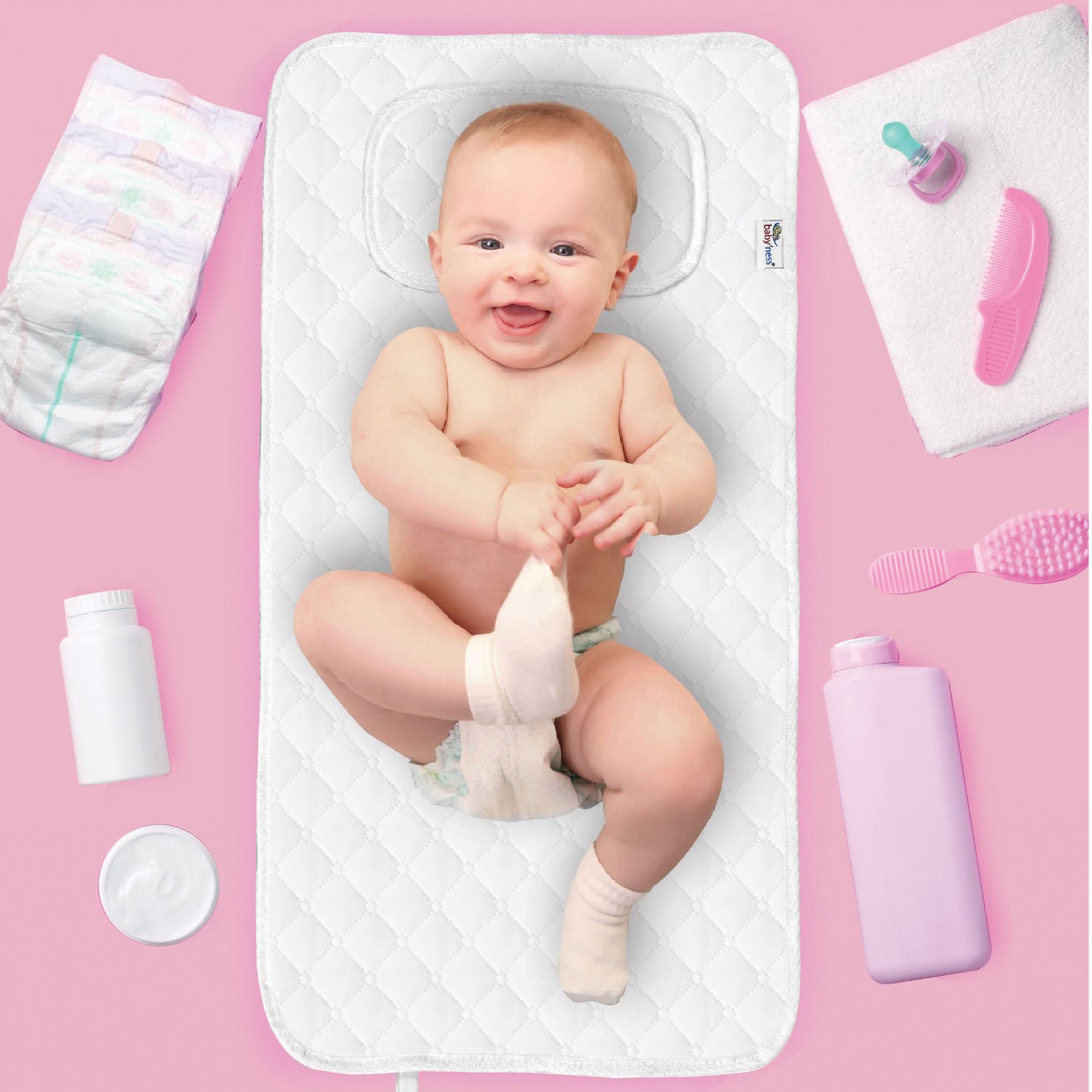 Travel-size changing pad in use
