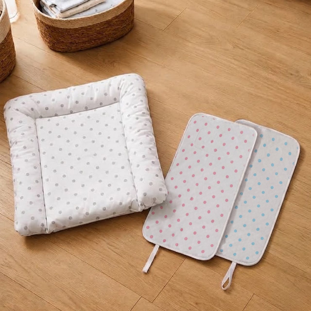 baby'ness polka dot collection — changing mat and travel-size changing pads together