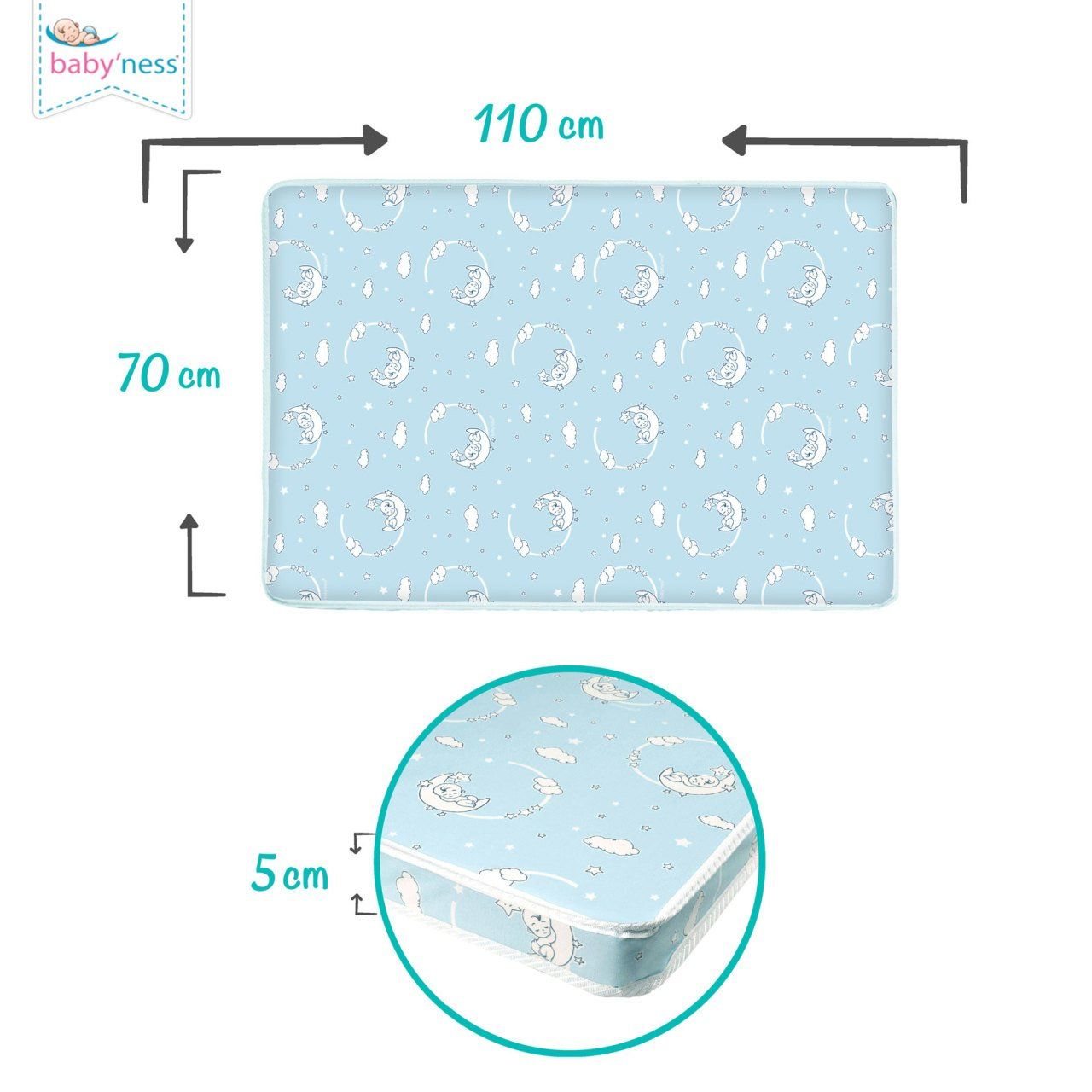 baby'ness Playpen Mattress — Aydede Blue — view 6