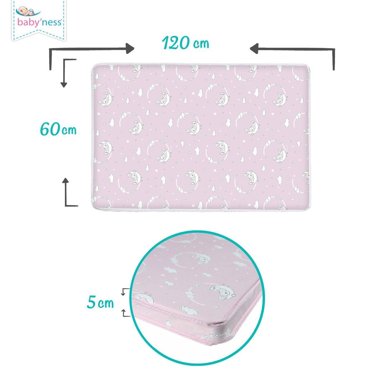 baby'ness Playpen Mattress — Aydede Pink — view 6